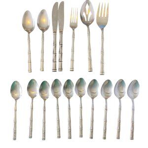 Vintage Rebacraft Bamboo Stainless Flatware 17 Pieces Knife Fork Spoon Japan